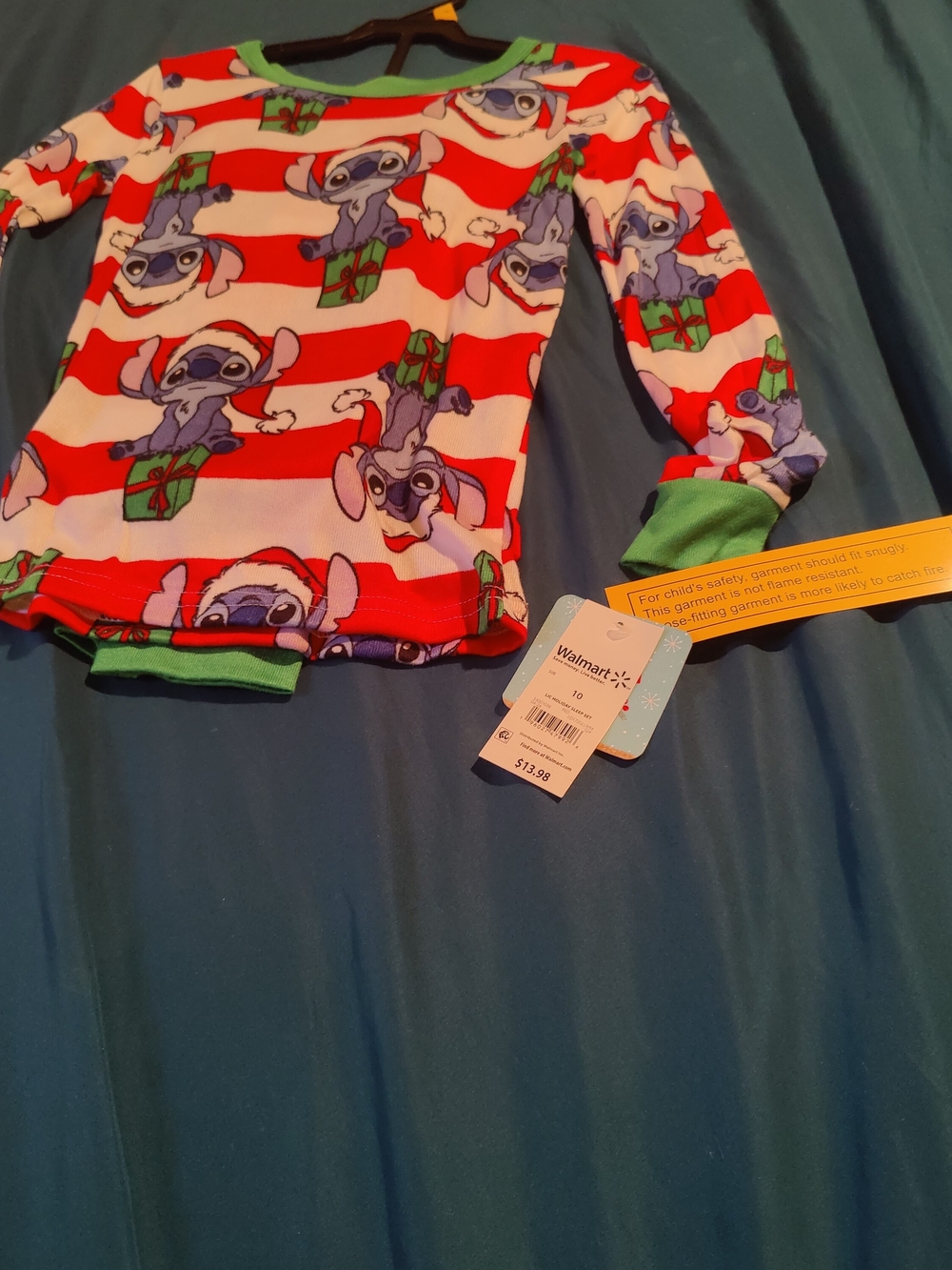 NWT Size 10 Stitch Kids' Red & White Stripe Holiday Pajama set with Green Trim